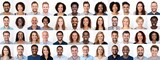 Fototapeta Uliczki - Many Headshots of a smiling men and women on a white background looking at the camera