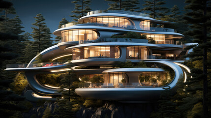 Aufkleber - Futuristic house in the forest.