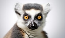 Close-up Of A Ring-tailed Lemur With White Background. Wildlife Animals. Generative AI
