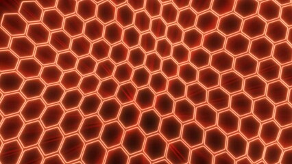 Poster - Abstract energy yellow orange cells hexagons with waves background