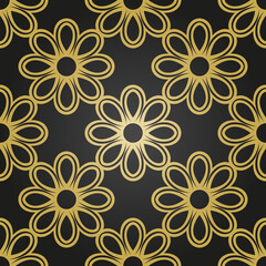 Wall Mural - floral black and golden ornament. seamless abstract classic background with flowers. pattern with re