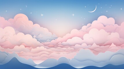 Wall Mural - serene pastel sky background – abstract paper cut design in soft hues