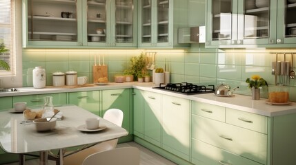 Poster - Modern Light green kitchen.