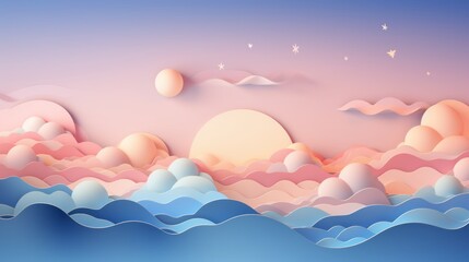 Wall Mural - serene pastel sky background – abstract paper cut design in soft hues