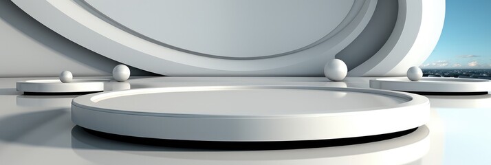 Aufkleber - White studio background with round podium vector, Banner.