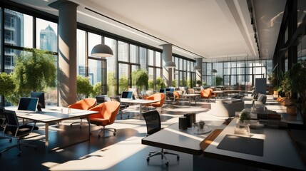 Poster - Co-working space office and sharing desk in corporate workspace.