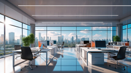Poster - Professional modern open plan office background for Zoom, Meeting online.