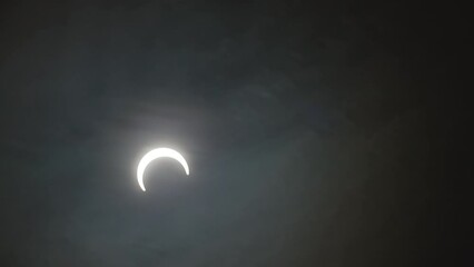 Wall Mural - Moon Timelapse In The Sky With Clouds During Annular Solar Eclipse.
