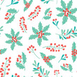 Happy New Year 2024 seamless pattern. Vector winter holiday background with Christmas wreath, berries