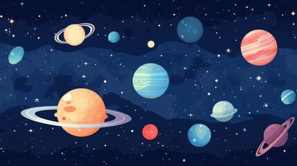 Wall Mural - starry vector space background - cute flat style template with stars in outer space