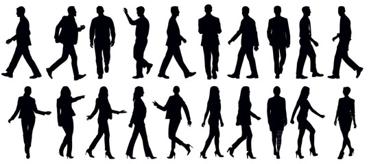 Set of business people silhouette, man and woman team, isolated on white background