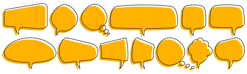 Wall Mural - Comic speech bubbles set. Cloud or Talk bubble collection in yellow fill and black outline.