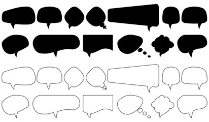 Wall Mural - Set of speech bubbles isolated on transparent background. Black and white Cloud or Talk bubble collection.