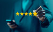 © VRVIRUS - 5-star rate review of client, best feedback customer. satisfaction survey concept in service of the user on a website digital online. experience positive with business top quality