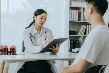 Wall Mural - A doctor is counseling a young male patient about prostate cancer and venereal disease, including male sexual dysfunction. Prostate cancer concept