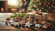 AI generated illustration of  Christmas-themed background with homemade gingerbread cookies