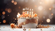 Cake with candles, birthday cake, wedding cake, white and gold, golden cake, white cake, gifts and candles, golden ribbon, sweet food, dessert, luxury cake, expensive food, blurry background,wallpaper