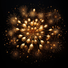 Beautiful golden fireworks on black background isolated