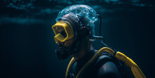 Scuba Diver And Coral, Scuba Diver And Reef, Scuba Diver, Coral Reef In The Sea, Divers Amidst Vibrant Corals Wearing Silent Speech Earphone