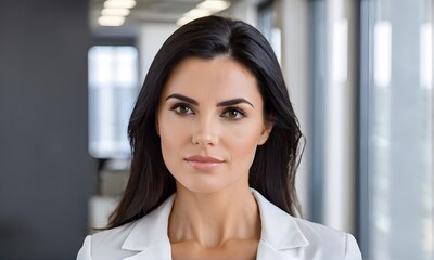 Close up portrait of beautiful young professional women at the office or hospital