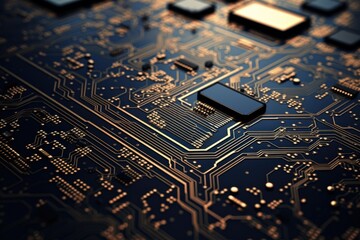 Poster - close-up view of a modern computer circuit board with intricate designs and electronic components il
