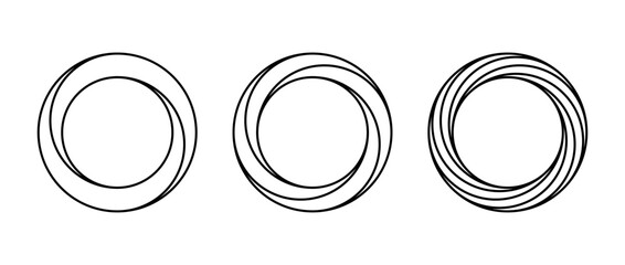 impossible circle shapes set. line optical illusion rings. outline mobius strips. infinite loop. abs