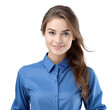 Beautiful female wearing blue shirt on transparent background, ai technology