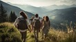 © Chexy139 - Group of friends hiking through a scenic mountainous landscape during late afternoon, enjoying nature and each other's company