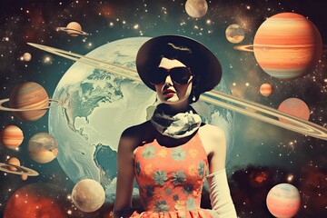 Wall Mural - planets universe trendy collage background
