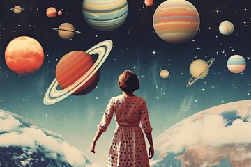 Wall Mural - planets universe trendy collage background