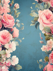 Wall Mural - Illustration of a vintage English rose on a blue background