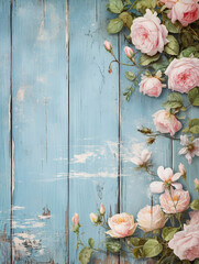 Wall Mural - Illustration of a vintage English rose on a blue background