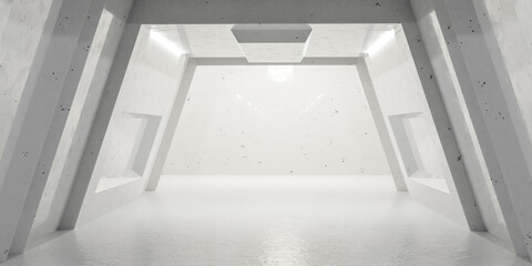 Poster - An Empty Room with White Ceiling and Walls 3d render illustration
