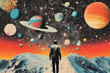 Wall Mural - Space universe retro collage background