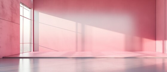 Wall Mural - Minimalist pink studio interior with sunlight and shadow play. Modern architecture and design.