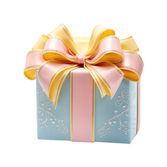 gift box isolated on white with ribbon bow light blue, pink, yellow