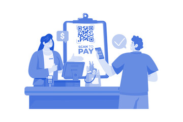 Wall Mural - Man doing payment with QR scanner Illustration concept an white background