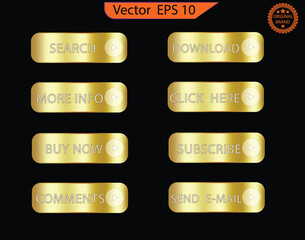 Wall Mural - Set of glass gold buttons and sliders, web icons and game icon set. Gradient mesh. Button set color gold glossy. EPS 10. Vector illustration
