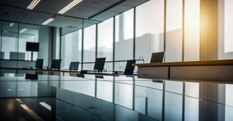 Poster - Empty office open space interior. Business conference company background. Beautiful background of light modern office interior with panoramic windows