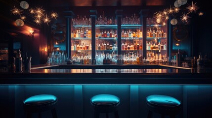 Canvas Print - The bar is lit with starburst lights in the dark.