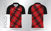 Abstract Red And Black Polo Shirt Mockup Template Design For Sport Uniform