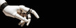 Robot hand finger pressing something on black isolated background. Cyborg mechanical arm pointing. artificial Intelligence futuristic design concept.