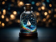 Ship In A Bottle Sailing Across Stars