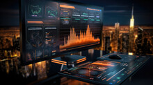 Graph On Computer Monitor, Futuristic Finance Digital Market Graph User Interface, Bright Color.