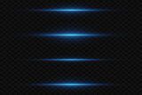 Fototapeta  - Horizontal light beams, glowing blue line of light, flash of blue horizontal highlights, laser beams, beautiful light flash, bright glow.