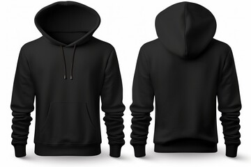 Black blank hoodie template, from two sides, for your design mock-up for print, isolated on white background