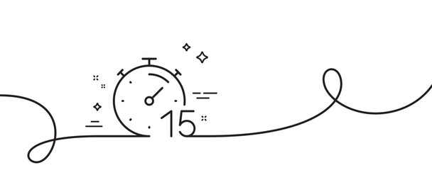 Poster - timer 15 minutes line icon. continuous one line with curl. stopwatch time sign. countdown clock symb