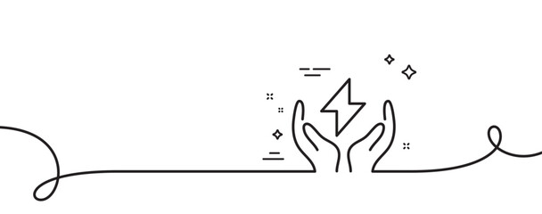 Poster - Safe energy line icon. Continuous one line with curl. Thunderbolt sign. Electric power symbol. Safe energy single outline ribbon. Loop curve pattern. Vector
