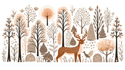 Sticker - illustration of a deer in the forest, AI