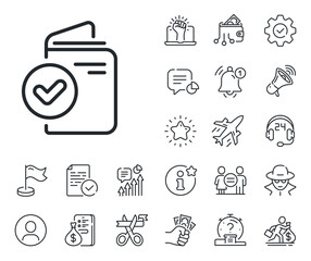 Poster - accepted passport sign. salaryman, gender equality and alert bell outline icons. verification docume